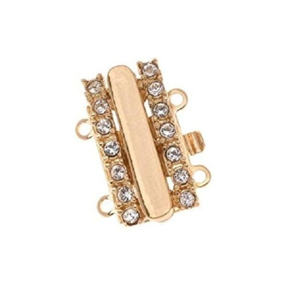 23 KT Gold Plated 2-Strand Box Clasp - Rectangular With Crystals - 15x10mm